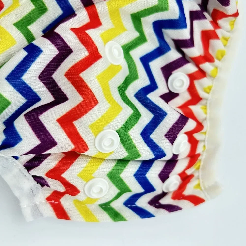 Baby Swim Diaper Cover Adjustable Snap Rainbow Chevron Print‎ One Size
